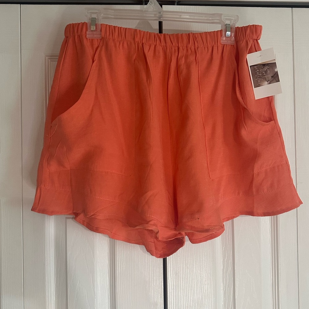 NEW•2X•Tangerine Dream Flowy Linen Style Shorts With Pockets - Picture 5 of 15